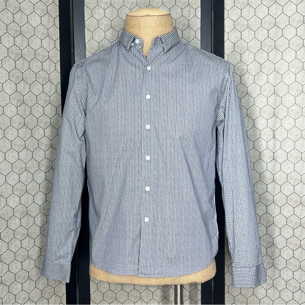 01.ALGO Slim Fit Striped Button Down Shirt